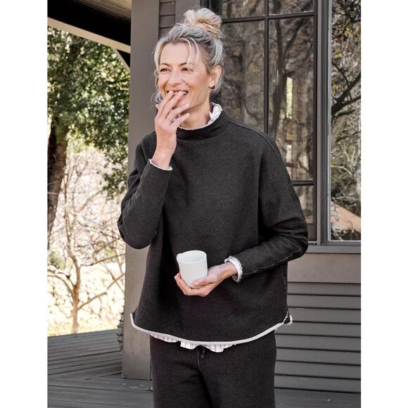 Frank & Eileen M Effie Long Sleeve Funnel Neck Capelet Sweatshirt Charcoal - Picture 2 of 10